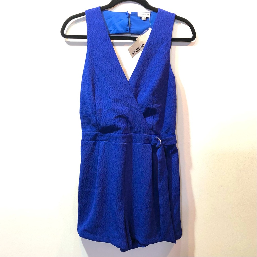 Storee Clematis Blue Sleeveless V-neck Romper Womens Size S
